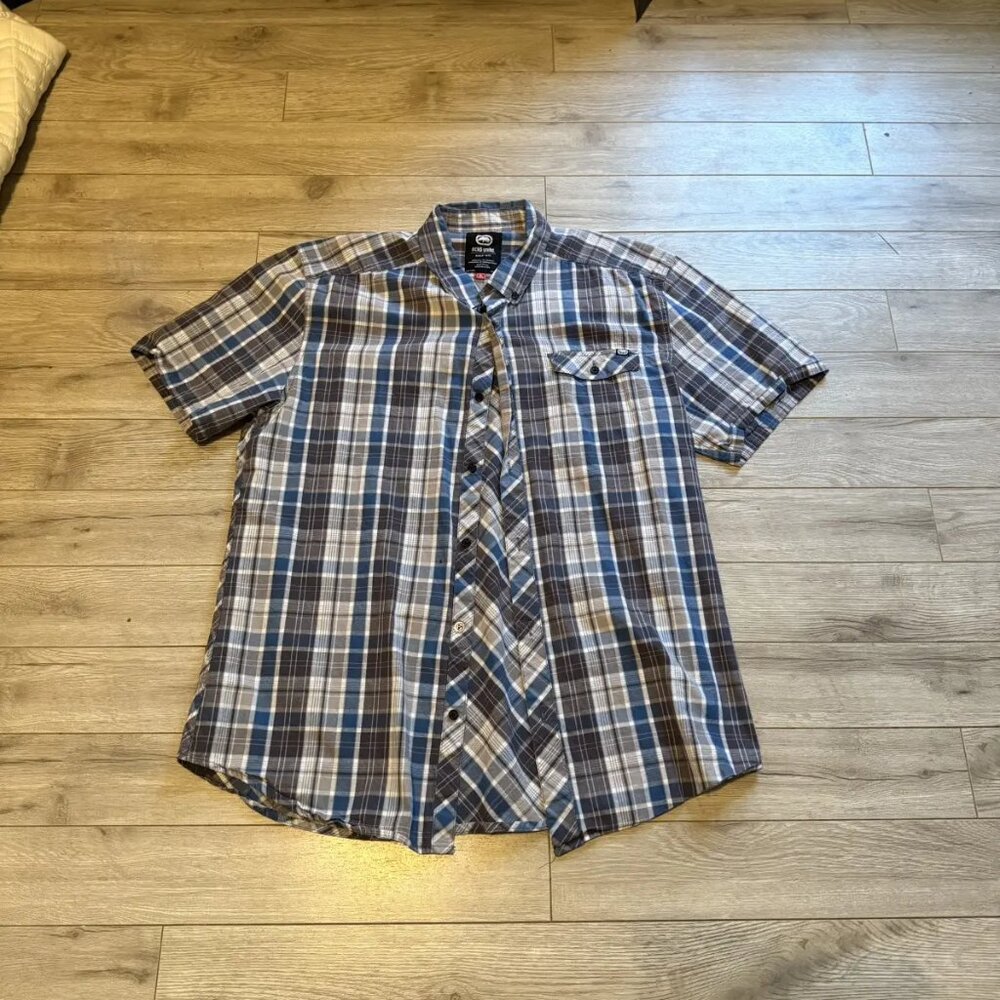 ecko unltd blue and grey checkered shirt